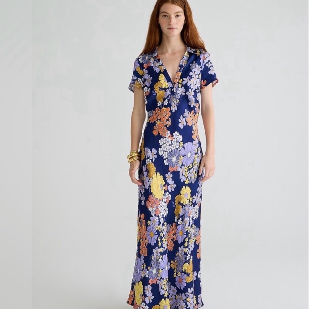 J Crew Luster Crepe Floral Maxi Dress Size 10 NWT